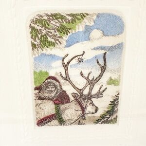 Gold Framed Christmas St. Nick Santa Reindeer Sketch Lithograph